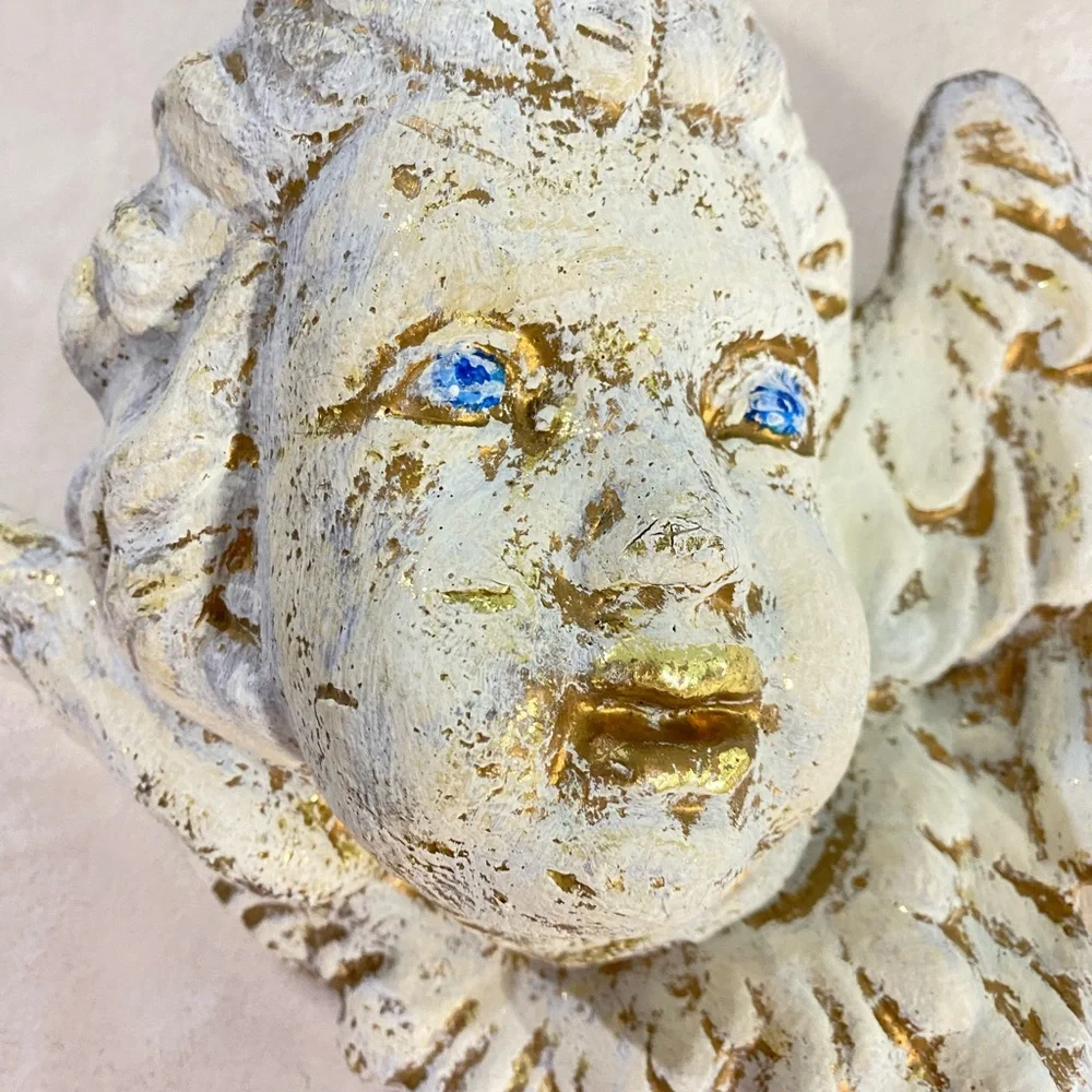 VTG  90s Cherub Angel Wall Plaque Winged Paper Clay Sculpture Victorian Baroque